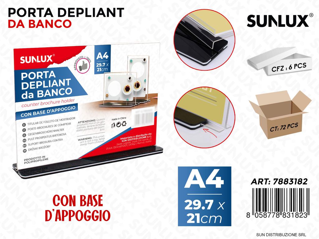Porta Depliant da Banco F.to A4 29.7*21CM