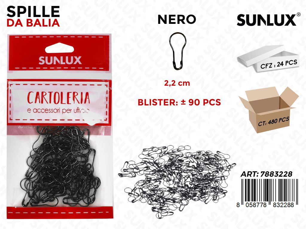 Sunlux Spille da Balia Nero 22MM 90PCS
