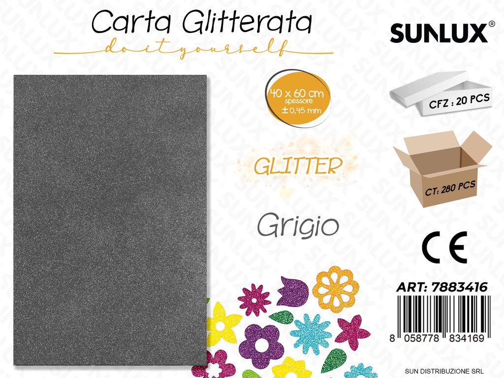 Carta Glitter Grigio 0.45.MM *40*60CM