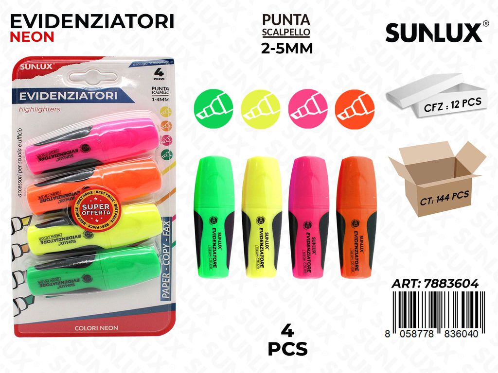 Bl. Evidenziatori Mini Ass. Neon 2-5MM 4PCS
