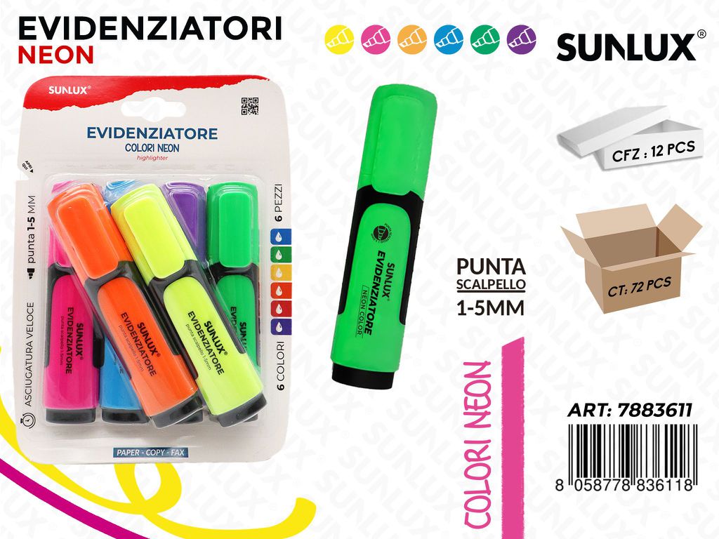 Evidenziatori Ass. Neon 1-5MM 6PCS