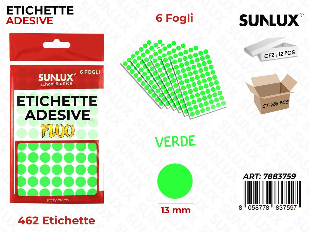 Etichette Adv Verde Fluo 13MM 6FF 462PC