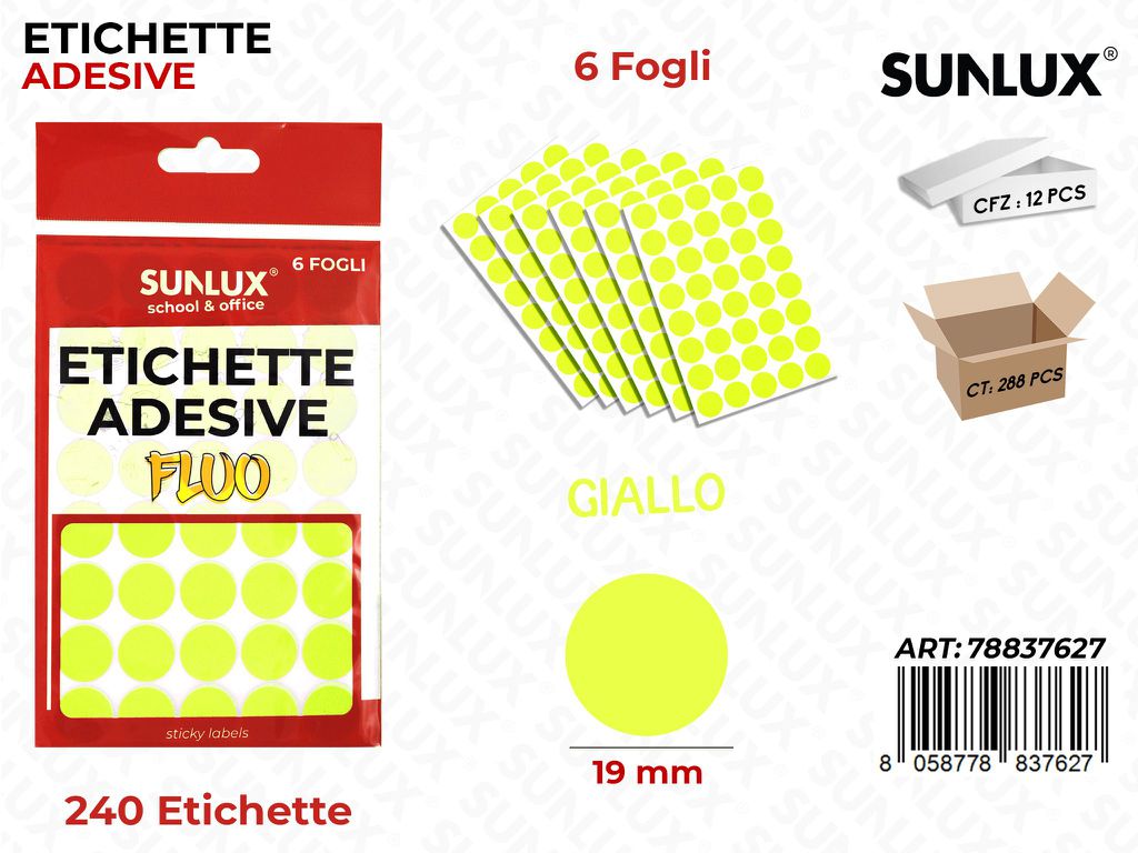Etichette Adv Giallo Fluo 19MM 6FF 240PC