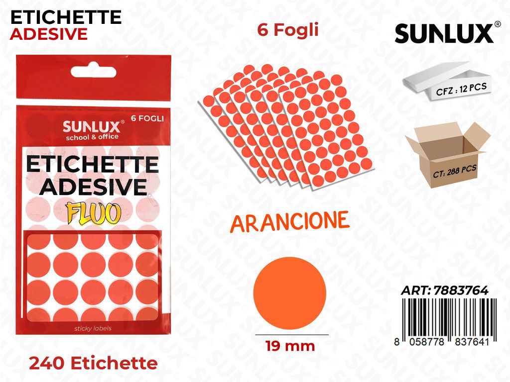 Etichette Adv Arancio Fluo 19MM 6FF 240PC