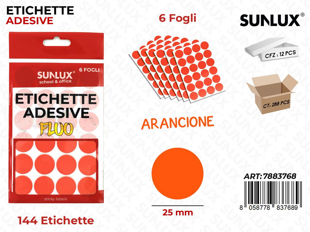 Etichette Adv Arancio Fluo 25MM 6FF 144PC