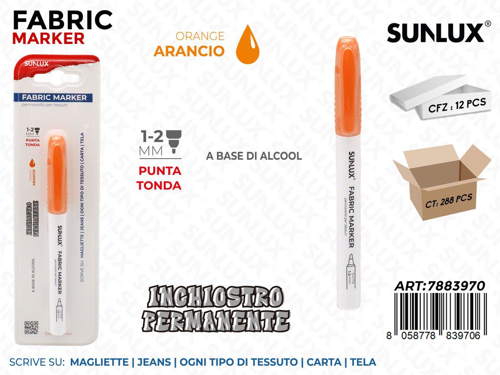 Sunlux Fabric Marker per Tessuti Arancio 1-2MM