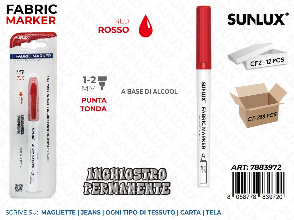 Sunlux Fabric Marker per Tessuti Rosso 1-2MM