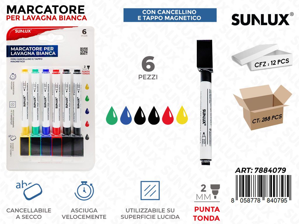 Sunlux Marcatore Lavagna Bianca 6PCS 2MM