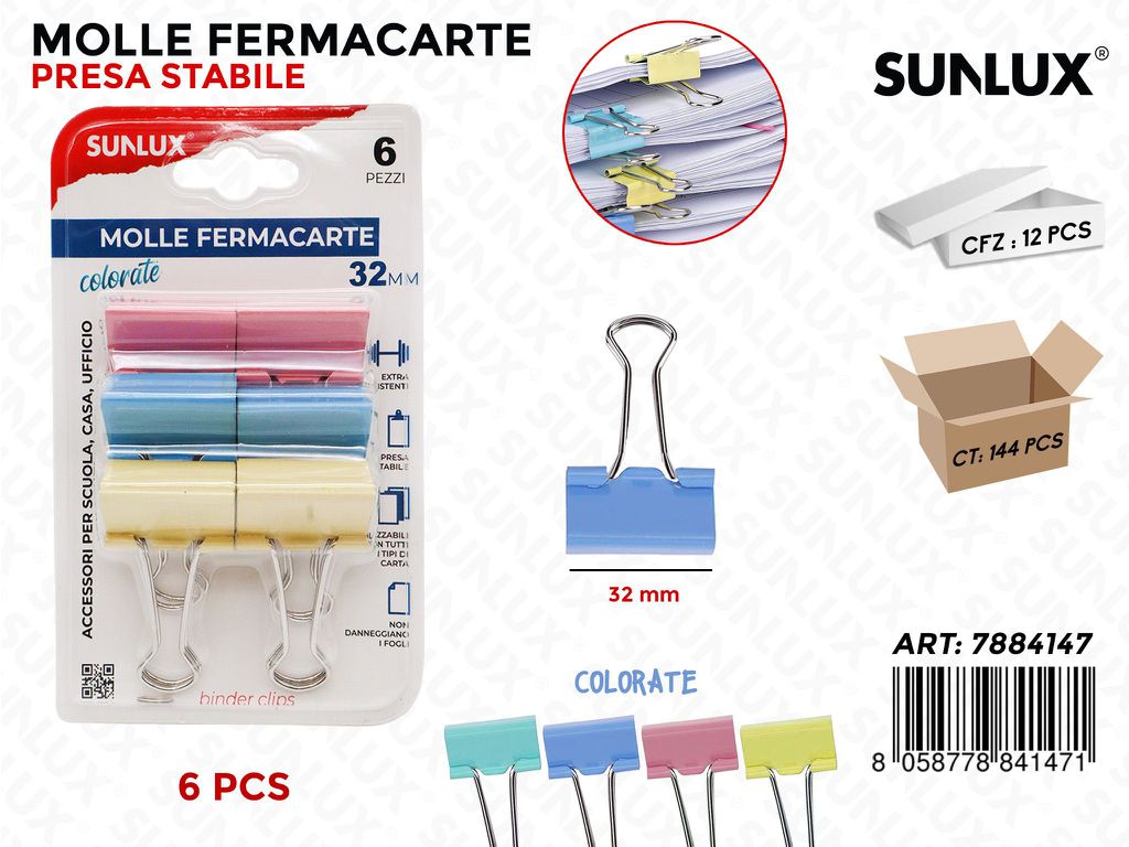 Sunlux Molle Fermacarte Col. Ass. 6PCS 32MM
