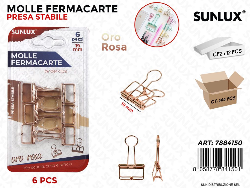 Bl. Fermacarte Oro Rosa 6PCS 19MM