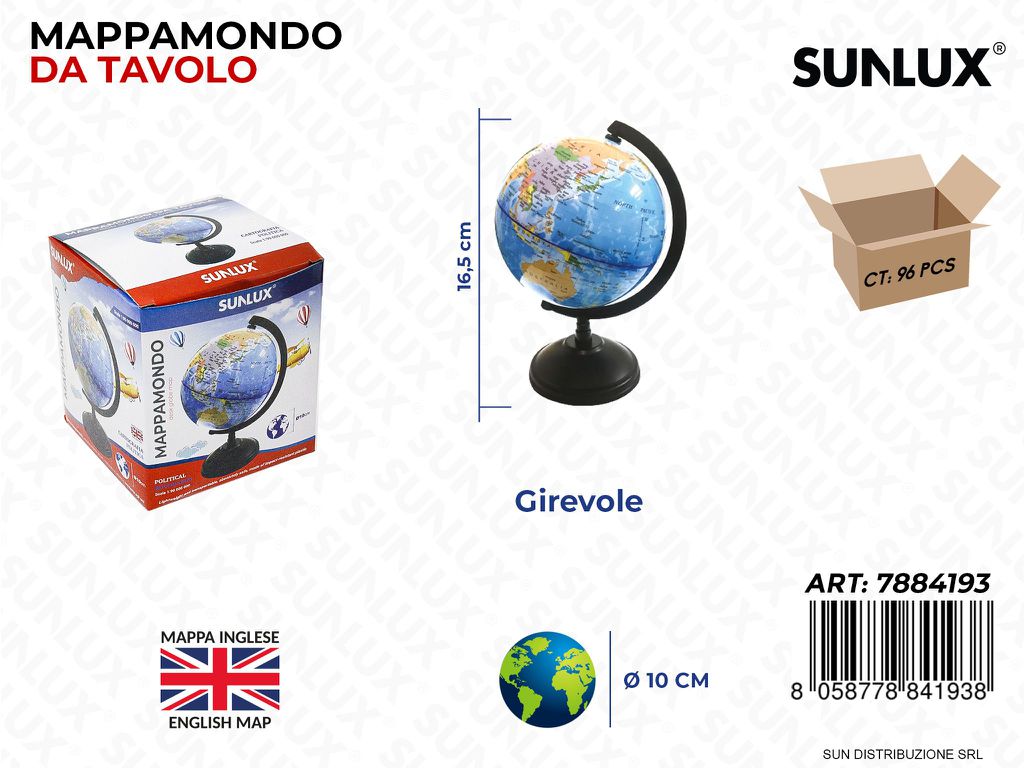 Mappamondo da Tavola Girevole D.10*16.5CM