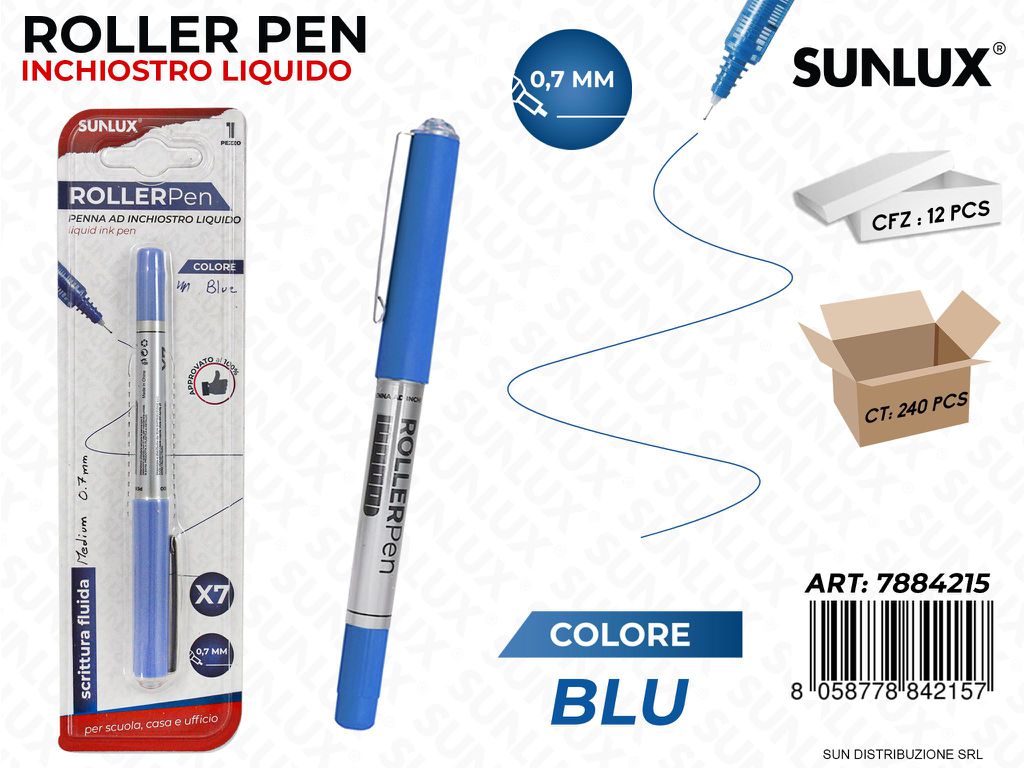 Bl. Roller Pen Inch. Liquido Blu 0.7MM