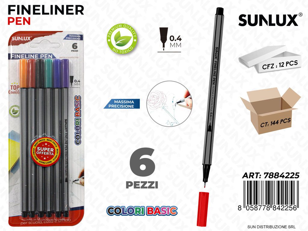 Fineliner Pen Col. Basic 6PCS 0.4MM