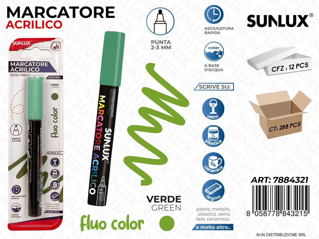 Bl. Marcatore Acrilico Verde Fluo 2-3MM