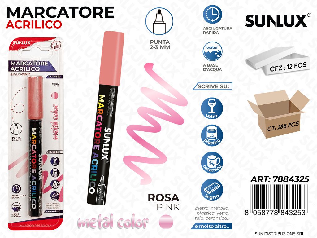 Bl. Marcatore Acrilico Rosa Metal 2-3MM