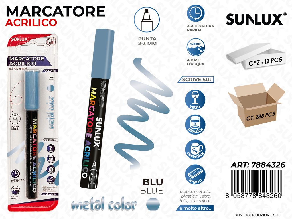 Bl. Marcatore Acrilico Blu Metal 2-3MM