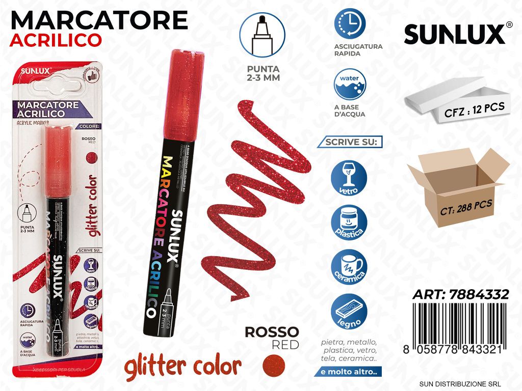 Bl. Marcatore Acrilico Rosso Glitter 2-3MM