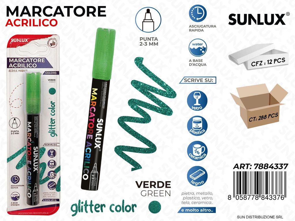Bl. Marcatore Acrilico Verde Glitter 2-3MM