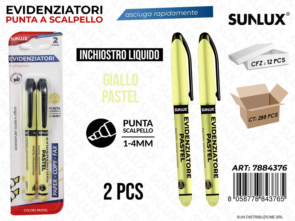 Bl. Evidenziatore Giallo Pastel Liquido 1-4MM 2PCS