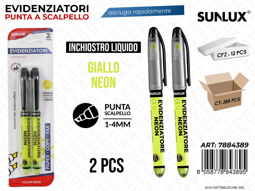 Bl. Evidenziatore Giallo Neon Liquido 1-4MM 2PCS