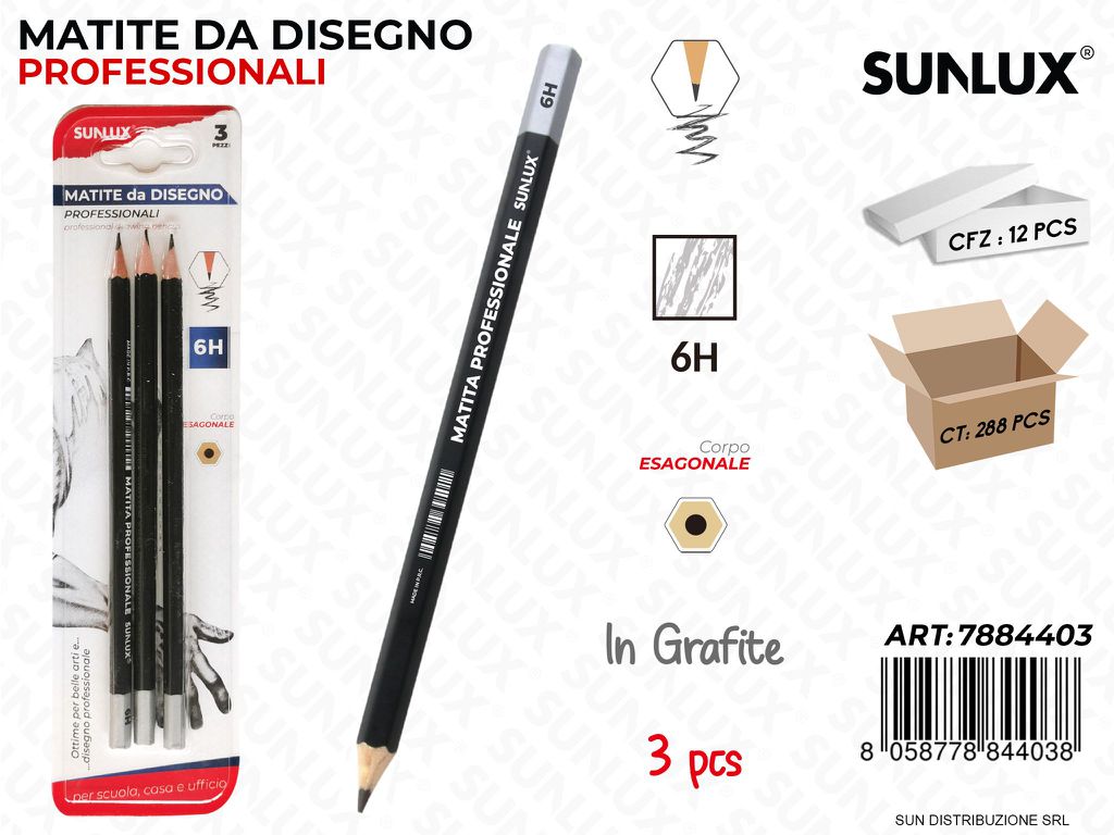 Bl. Matite da Disegno Prof. 6H 3PCS