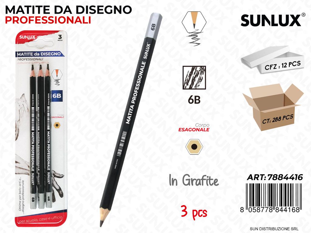 Bl. Matite da Disegno Prof. 6B 3PCS