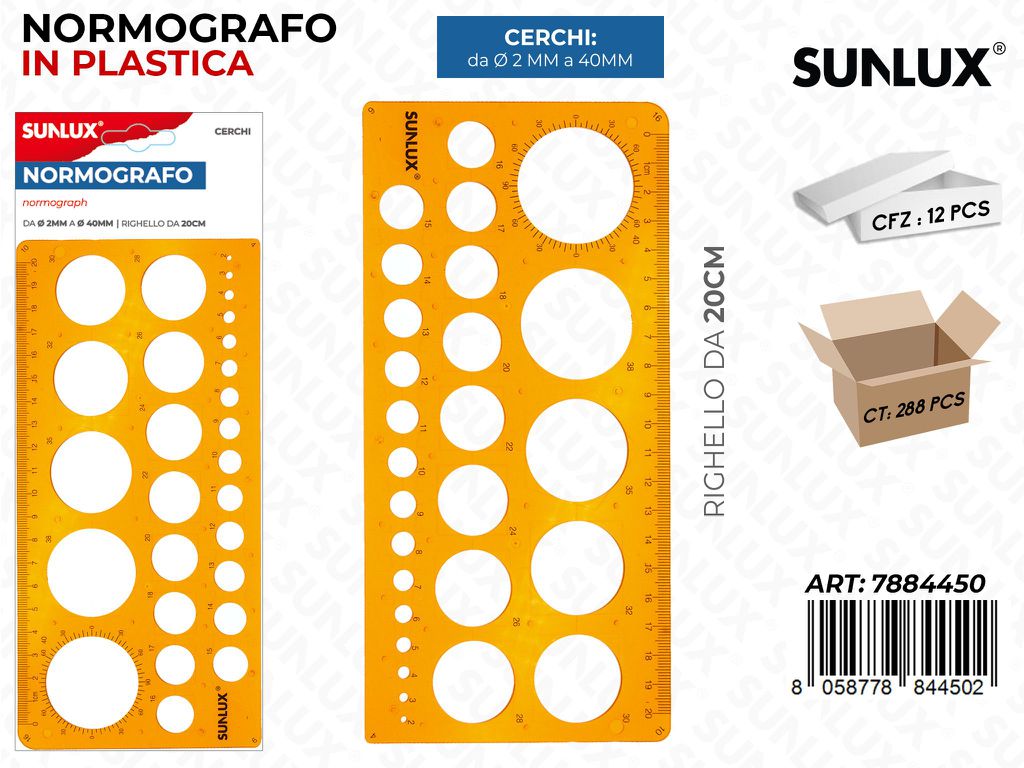 Sunlux Normografo in Plastica Cerchio D. 2-40MM