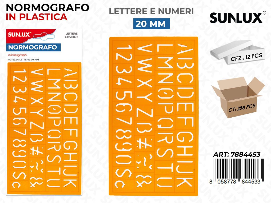 Sunlux Normografo in Plastica Lett. e Num. 20MM
