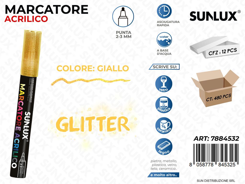 Marcatore Acrilico Giallo Glitter 2-3MM