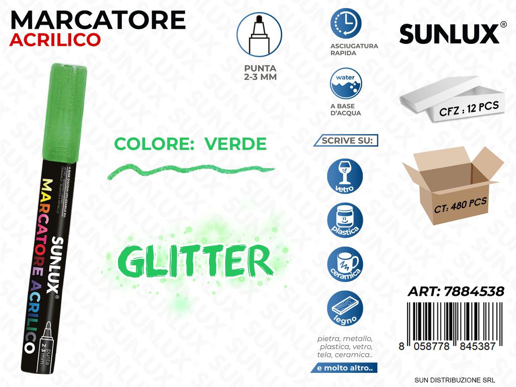 Marcatore Acrilico Verde Glitter 2-3MM