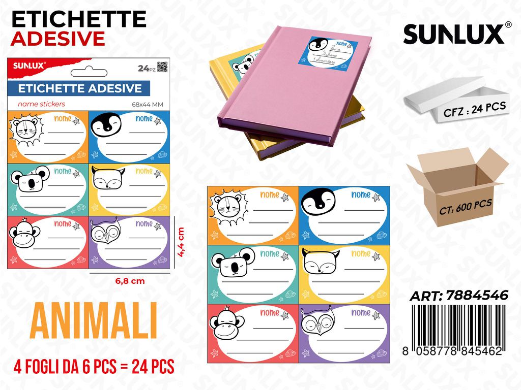 Etichette Adv Animali 24PCS Ass. 6.8*4.4CM/ Pz da 24