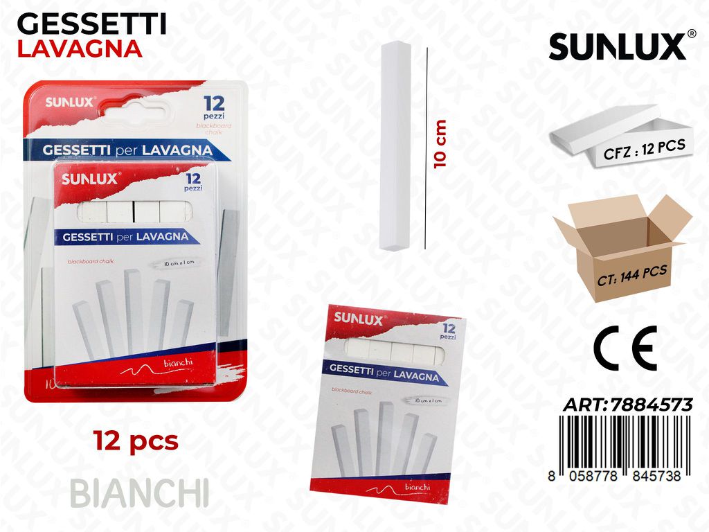 Sunlux Gessetti Lavagna 12PCS Bia. 10CM
