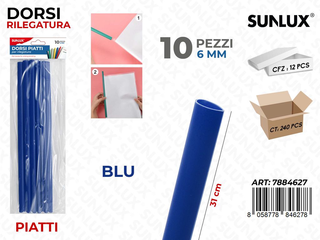 Sunlux Dorsi Piatti Rilegatura Blu 10PCS 6MM*31CM