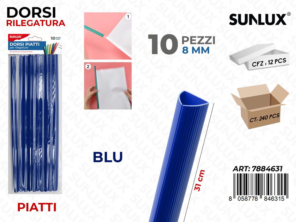 Sunlux Dorsi Piatti Rilegatura Blu 10PCS 8MM*31CM