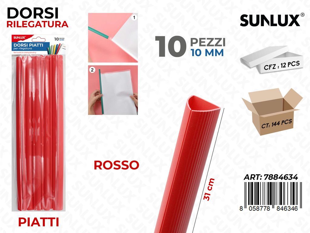 Sunlux Dorsi Piatti Rilegatura Rosso 10PCS 10MM*31CM