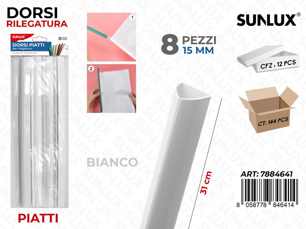 Sunlux Dorsi Piatti Rilegatura Bia. 8PCS 15MM*31CM