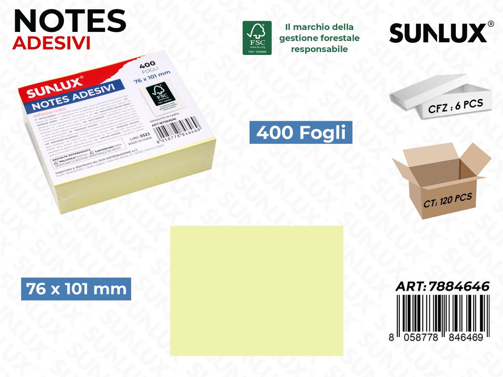 Sunlux Notes Adesivi Giallo 400FF 76*101MM