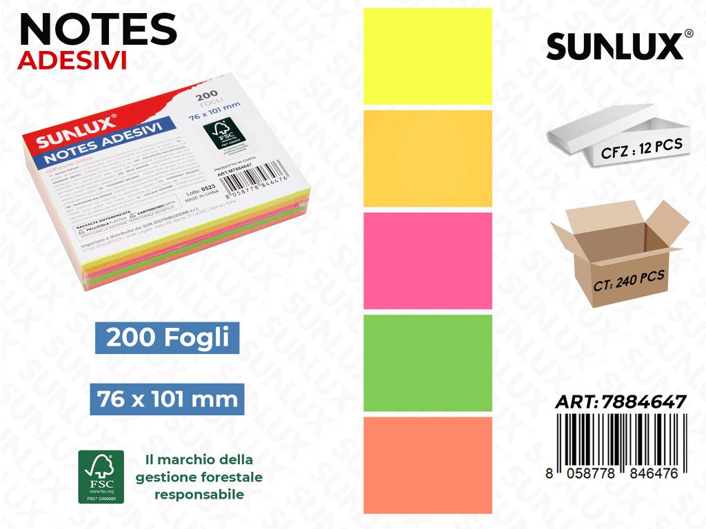 Sunlux Notes Adesivi Ass. 200FF 76*101MM