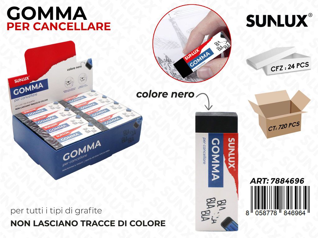 Sunlux Esp. Gomma per Cancellare Nero