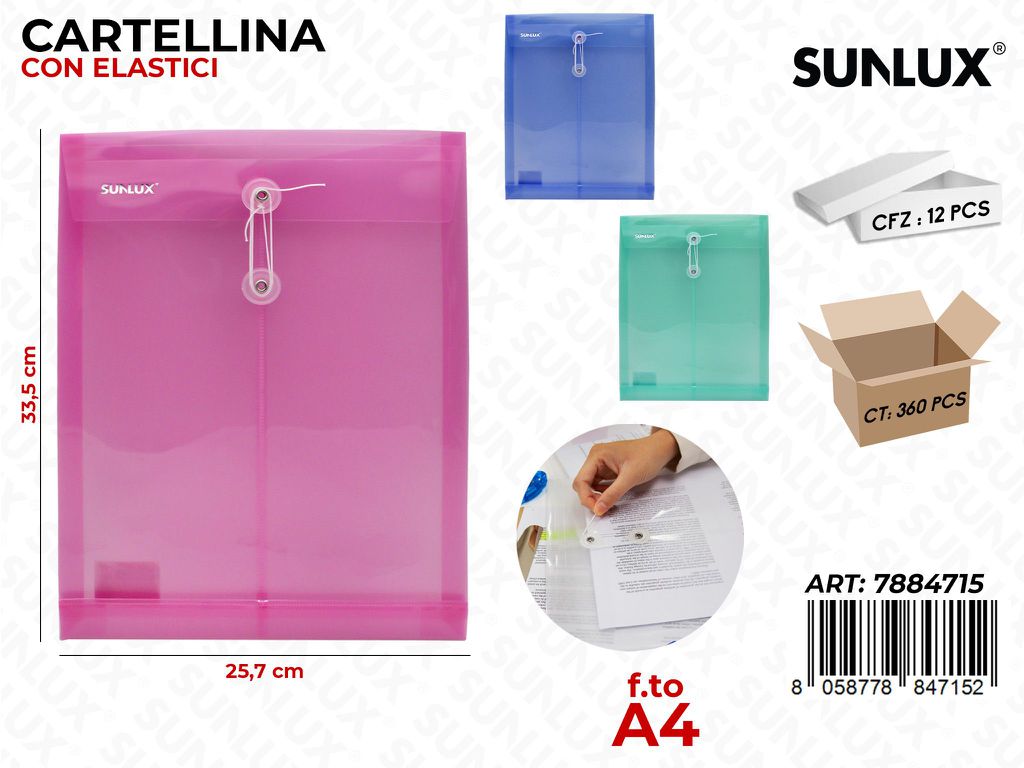 Sunlux Cartellina c/Elastici Col. Ass. A4 25.7*33.5CM