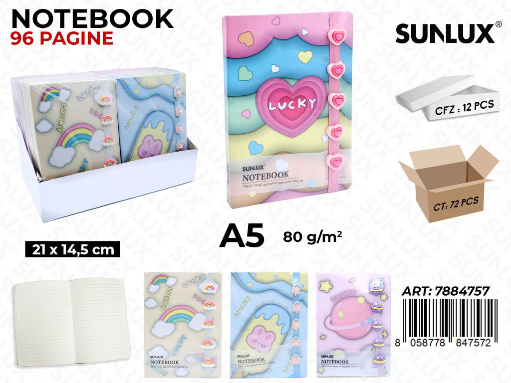 Sunlux Notebook Ass. A5 21*14.5CM 96PAG. 80GR / Pz da 24