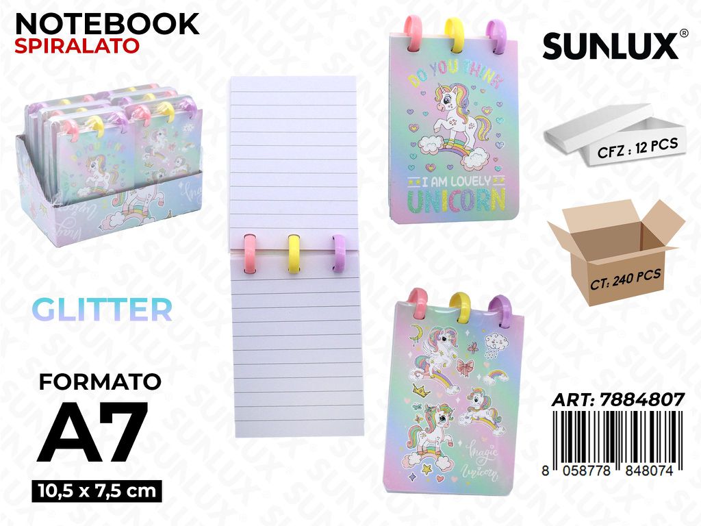 Notebook Spir. Unicorno Ass. A7 10.5*7.5Cm