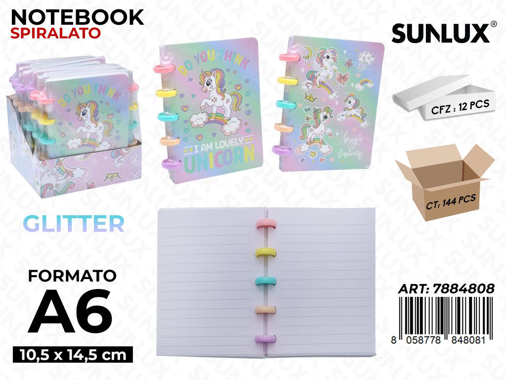 Notebook Spir. Unicorno Ass. A6 10.5*14.5Cm