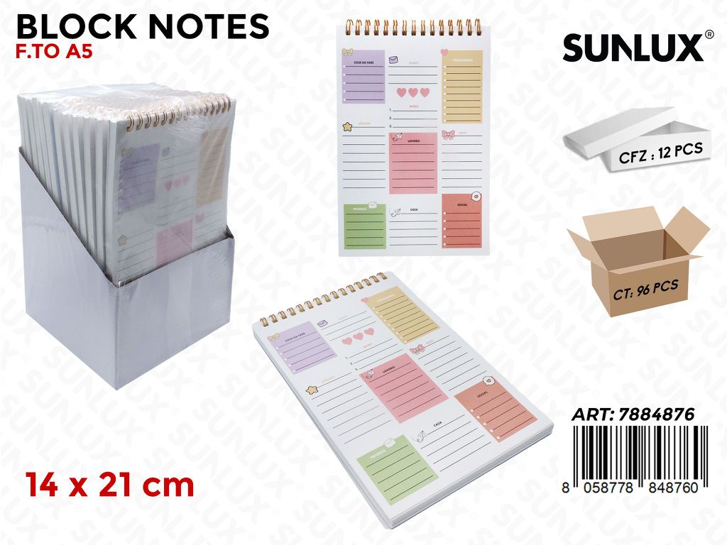 Sunlux Block Notes F.to A5 14.5*21CM