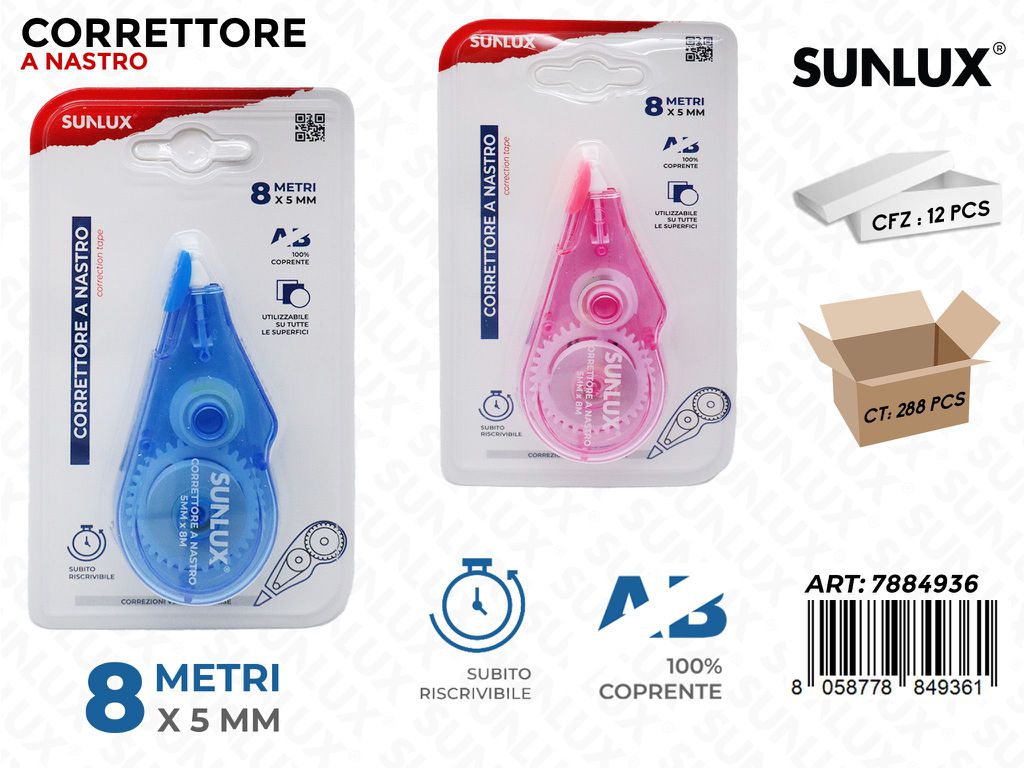 Sunlux Correttore a Nastro Ass. 8MT*5MM