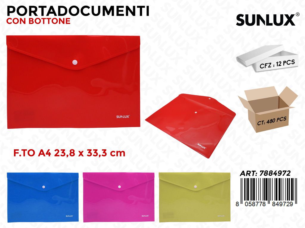 Sunlux Portadocumenti c/Bottone A4 Ass. 23.8*33.3CM
