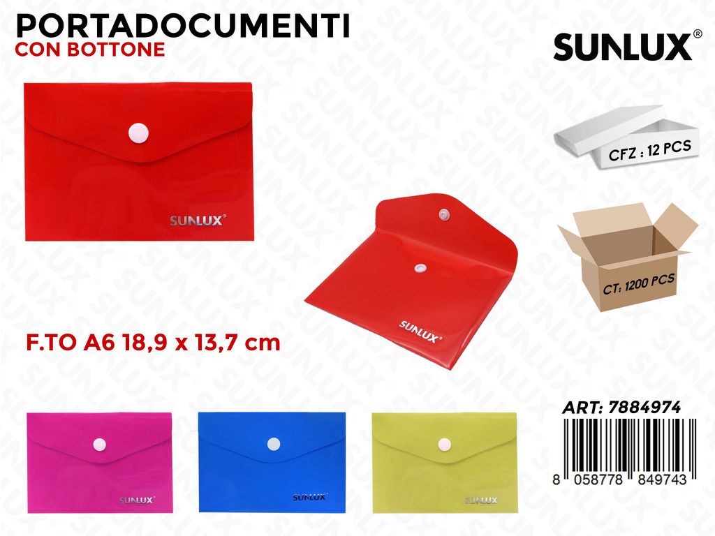 Sunlux Portadocumenti c/Bottone A6 Ass. 18.9*13.7CM