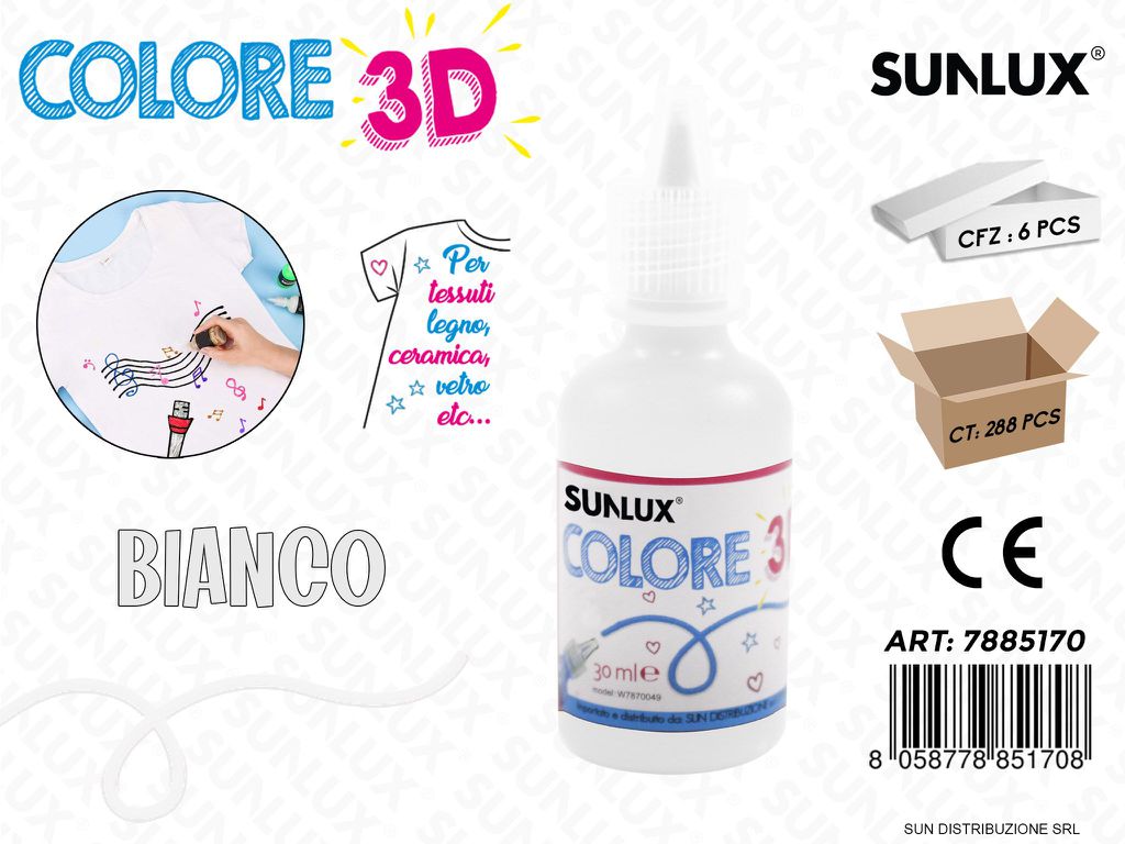 Colore per Tessuto in 3D Bianco 30ML / Pz da 6