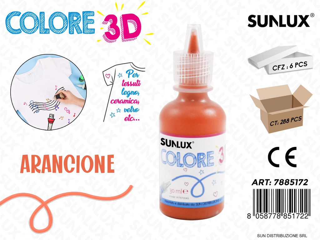 Colore per Tessuto in 3D Arancione 30ML / Pz da 6