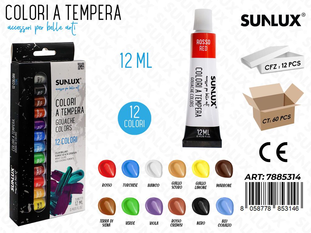 Colori a Tempera Tubetto 12COL. 12ML